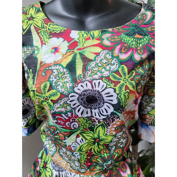 Kosmios Shirt Women's Large Multicolor Puff Sleeve Peplum Top High Low - Picture 3 of 14